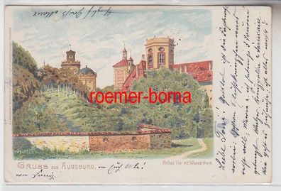 63702 Ak Lithografie Gruss aus Augsburg Rothes Thor mit Wasserthurm um 1900