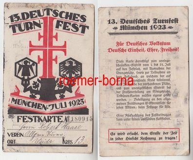 69859 Festkarte 13. Deutsches Turnfest München Juli 1923