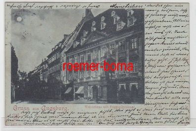 70829 Ak Gruss aus Augsburg Welserhaus mit Fugger-Denkmal um 1900