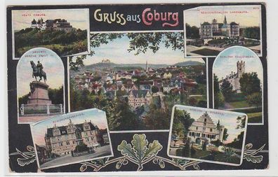 70943 Ak Gruss aus Coburg, Mehransicht, u.a. Schloss Rosenau, Veste Coburg 1913