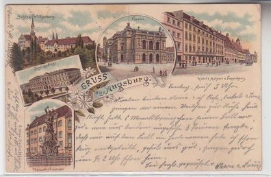 71002 Ak Lithografie Gruss aus Augsburg Hotel zum Mohren, Fuggerhaus u.a. 1899
