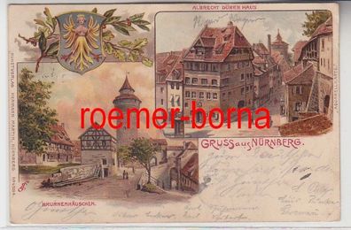 71171 Ak Lithographie Gruss aus Nürnberg Brunnenhäuschen und A.-Dürer-Haus 1903