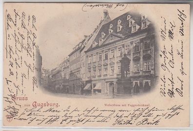 71819 Ak Gruss aus Augsburg Welserhaus mit Fuggerdenkmal 1897