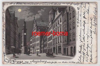 71887 Mondscheinkarte Gruss aus Augsburg Untere Maximilianstraße 1899