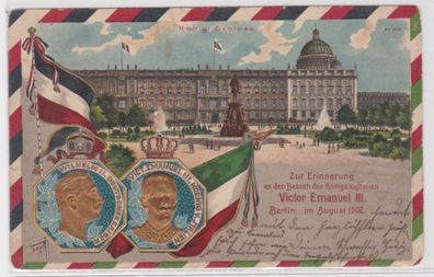 04244 Ak Zur Erinnerung an Besuch König v. Italien Victor Emanuel II Berlin 1902