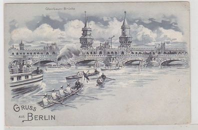 71353 Ak Gruss aus Berlin Oberbaum Brücke mit Ruderbooten um 1910