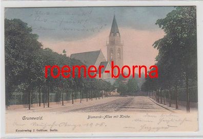 73139 Ak Grunewald Bismarck Allee mit Kirche um 1900