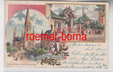74015 Ak Lithographie Gruss aus Berlin Zoo & Gedächtniskirche 1900