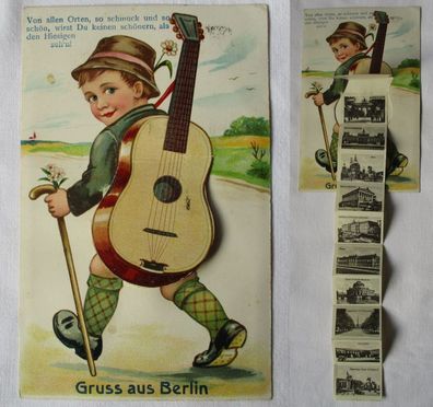 82679 Leporello Reim Ak Gruss aus Berlin, Wanderer mit Gitarre 1929