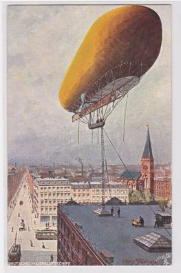 85945 Künstler Ak deutsches Militärschiff bei Fahrt über Berlin 1907