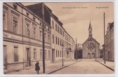 14664 Ak Angermünde Karlstrasse mit katholischer Kirche 1918