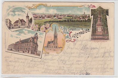 71275 Ak Lithographie Gruss aus Luckenwalde Post, Kriegerdenkmal usw. 1899