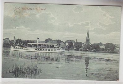 71343 Ak Gruß aus Ketzin an der Havel mit Dampfer Kaiser Wilhelm 1915