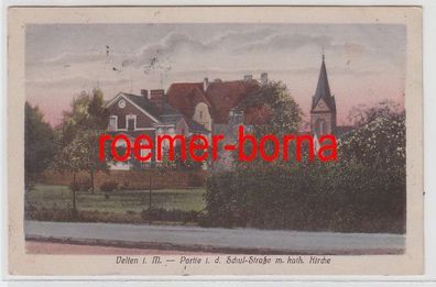73411 Ak Velten Partie in der Schulstraße mit katholischer Kirche 1921