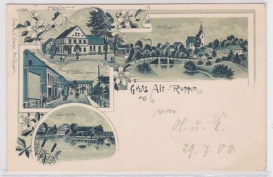 77409 Ak Lithographie Gruß aus Alt-Ruppin Denkmal, Mühle, Gasthof usw. 1900