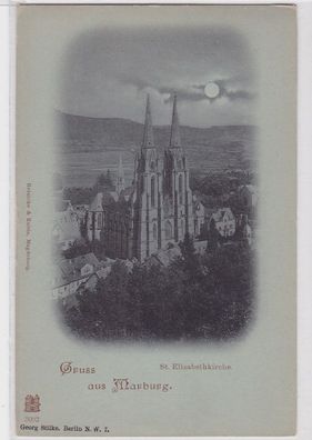 18624 Mondschein AK Gruss aus Marburg - St. Elisabethkirche