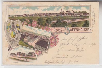 72377 Ak Lithografie Gruss aus Babenhausen Totale Hauptstr. Bahnhof 1898