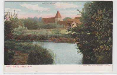 71392 Ak Gruss aus Munster Dorf mit Kirche um 1910