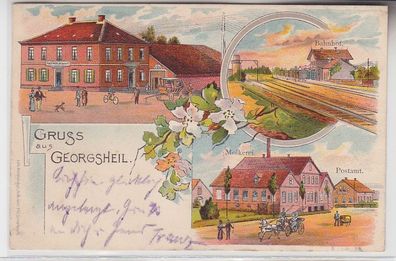 71583 Ak Lithographie Gruss aus Georgsheil Gasthof, Bahnhof, Molkerei, Postamt