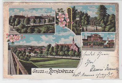 71685 Ak Lithographie Gruss aus Rothenfelde Bahnhof, Spielplatz, Badehotel 1904