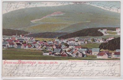 95542 Ak Gruss aus Braunlage Oberharz - Totalansicht mit Wurmberg 1903