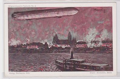 56229 Ak Original Zeppelin Postkarte 5 Zeppelin über Mainz um 1909