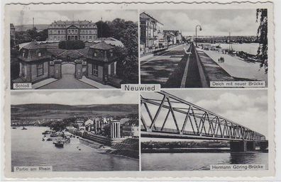70425 Mehrbild Ak Neuwied Schloß, Partie am Rhein, neue Brücke 1938