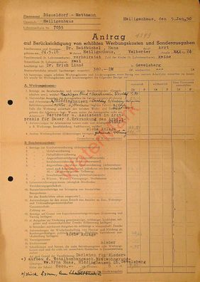 Dokument Urkunde Lohnsteuerformular Heiligenhaus Krs. Mettmann v. 5.1.1950