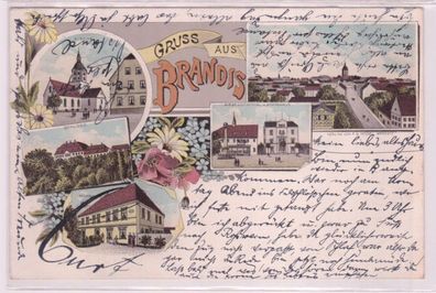 40276 Ak Lithographie Gruss aus Brandis Stadthaus, Siegesdenkmal usw. 1898