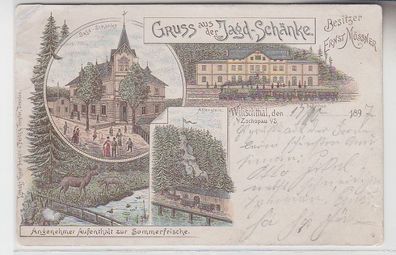 71806 Ak Lithographie Gruss aus der Jagd Schänke Wilischthal bei Zschopau 1897