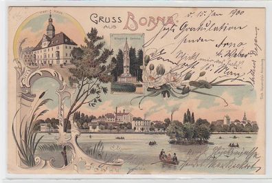 72371 Ak Lithographie Gruss aus Borna Stadthaus, Kriegerdenkmal, Brauerei 1900