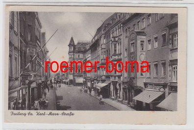 73250 Ak Freiberg Sachsen Karl-Marx-Straße mit Stern-Drogerie u.a. 1953