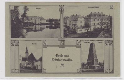 83686 AK Gruß aus Königswartha, Schloß, Blinden-Anstalt, Kirche, Krieger-Denkmal
