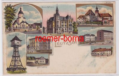 86909 Ak Lithographie Gruß aus Leutzsch Post, Schule, Turnhalle usw. 1917