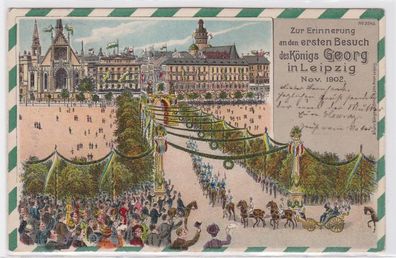 87372 Ak Lithographie Besuch des Königs Georg in Leipzig 1902