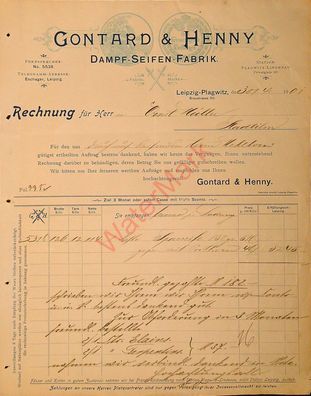 Dokument Urkunde Rechnung Dampf-Seifen-Fabrik Leipzig Plagwitz v. 30.4.1901