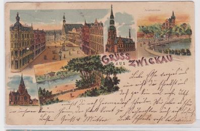 88663 Ak Lithographie Gruß aus Zwickau 1907