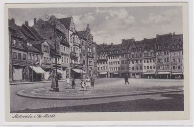 88753 Ak Mittweida in Sachsen Markt mit Geschäften um 1940
