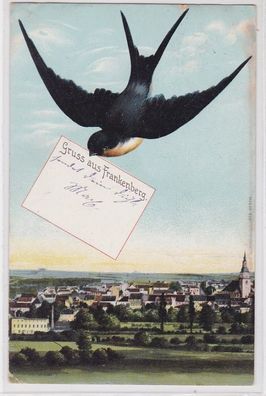 91708 AK Gruss aus Frankenberg - Schwalbe bringt Brief mit Nachricht 1907