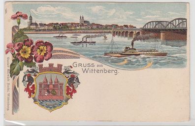 69529 Ak Lithographie Gruß aus Wittenberg Elbe mit Dampfern um 1900