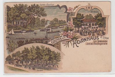 71044 Ak Lithographie Gruss vom Kornhaus an der Elbe bei Dessau um 1900