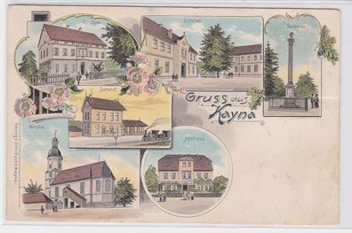 79340 Ak Lithographie Gruß aus Kayna Bahnhof, Apotheke usw. 1909