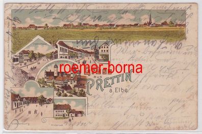 84203 Ak Lithographie Gruß aus Prettin an der Elbe Ortsansichten um 1900