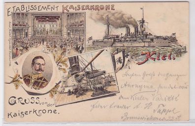 07451 Ak Lithographie Gruß vom Etablissement Kaiserkrone Kiel 1898