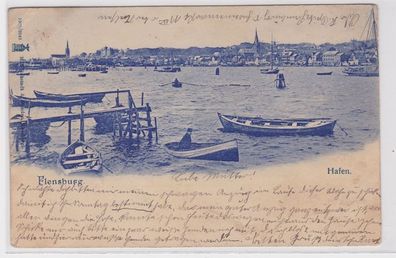 69706 AK Flensburg Hafen mit zahlreichen Booten dahinter Stadtansicht 1902