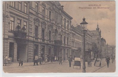 17747 Ak Krefeld Rheinstrasse mit Stadttheater 1909