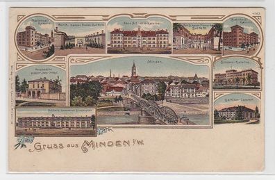 70126 Mehrbild Ak Lithographie Gruss aus Minden in W. Ortsansichten 1910