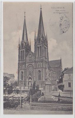 71077 Ak Solingen, Kath. Kirche mit Kriegerdenkmal, 1913