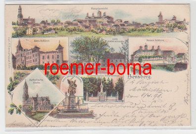 73437 Ak Lithographie Gruss aus Bensberg Hotel, Kriegerdenkmal usw. 1898