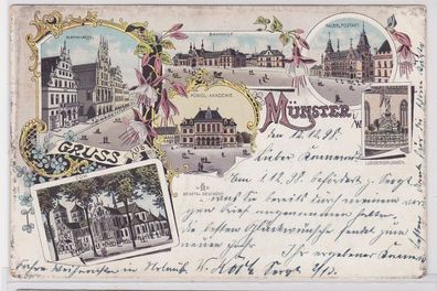 87836 Ak Lithographie Gruß aus Münster i.W. Bahnhof usw. 1898
